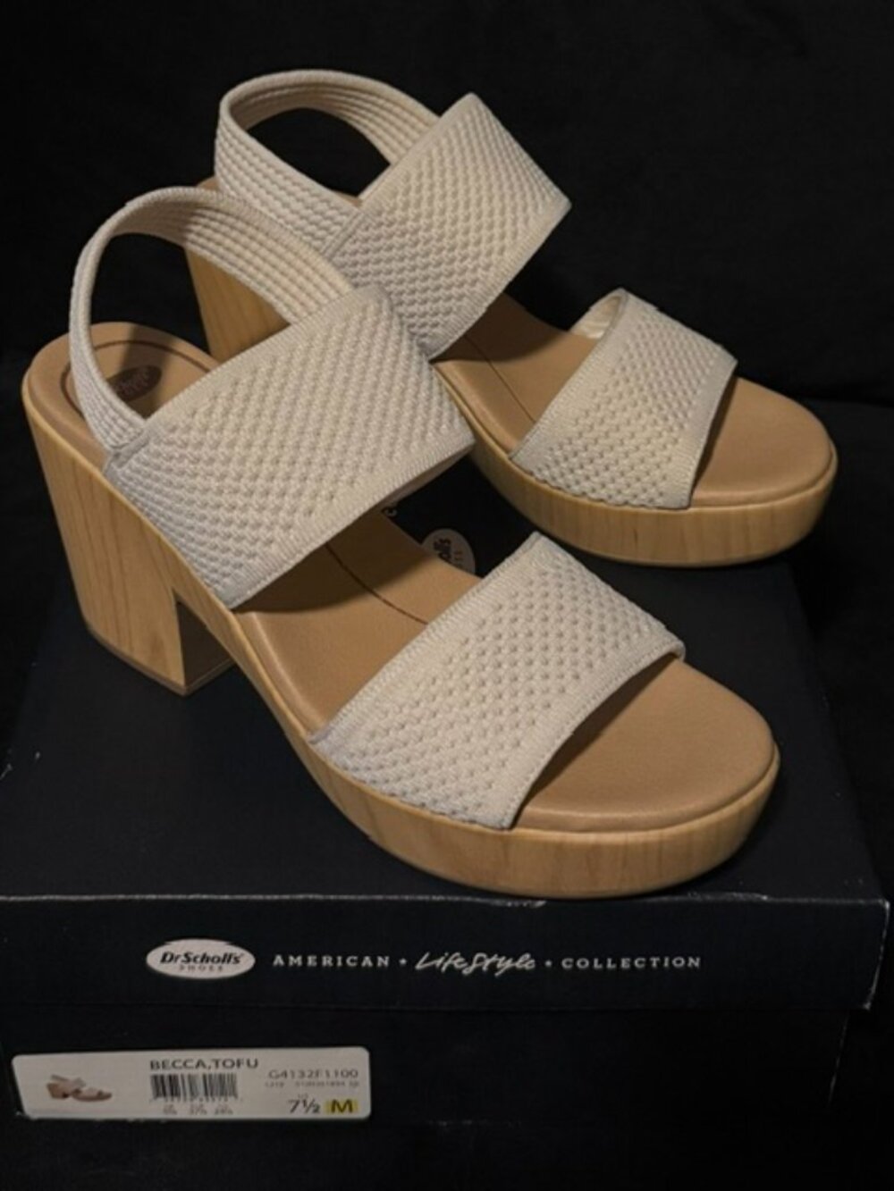 Dr. Scholl's Tofu Off White Ivory Natural Becca Platform Sandals SZ 7.5 M